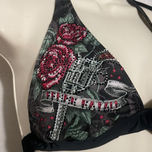 Sinful by affliction Femme Fatale Rose gun rhinestone tie - Picture 4 of 7